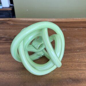 Green Art Glass Green Infinity Rope Twisted Knot Paperweight Sculpture 5x5x6